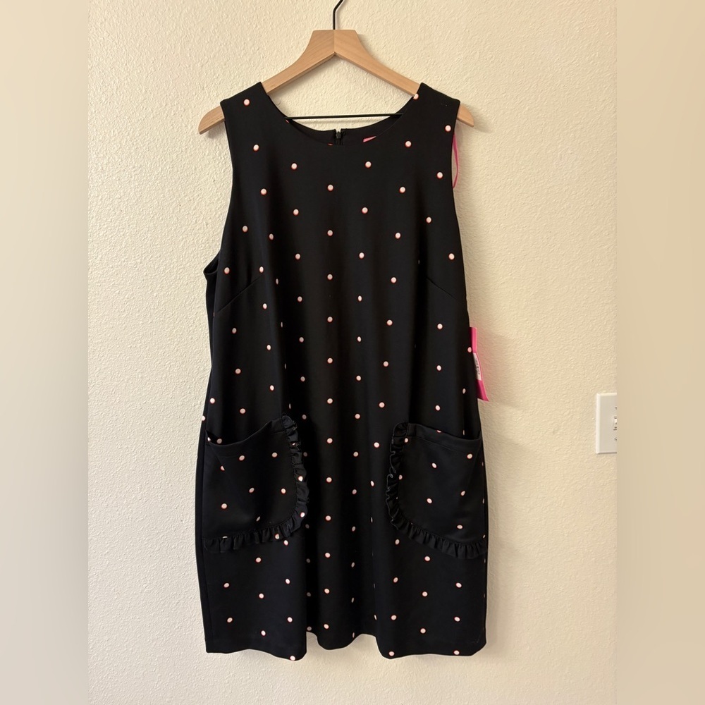 NWT Betsey Johnson Womens Polka Dot Dress Sleeveless Crew Neck Black Size 18W